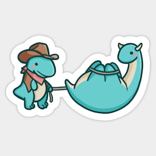 Cute cowboy dinosaur caught cow dino Sticker